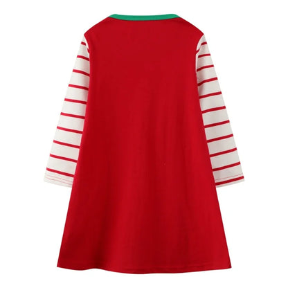 HILEELANG Toddler Girl Christmas Dress Red Unicorn Applique Cotton Casual Long Sleeve Tunic Playwear Dresses