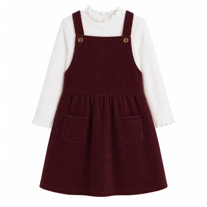 HILEELANG Little Burgundy Corduroy Overall Dress, Single Piece 3Y-10Y