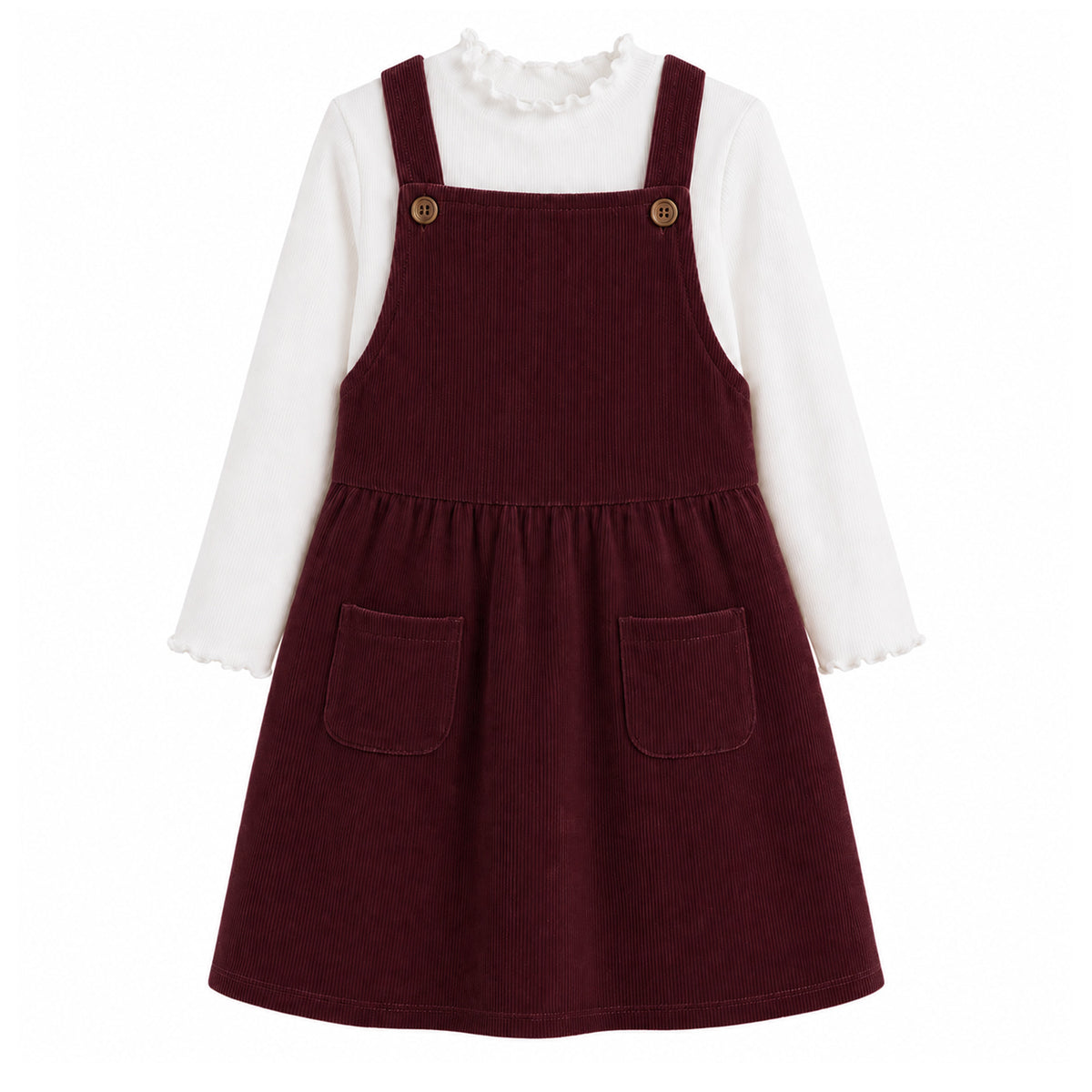 HILEELANG Toddler Burgundy Corduroy Overall Dress, Single Piece