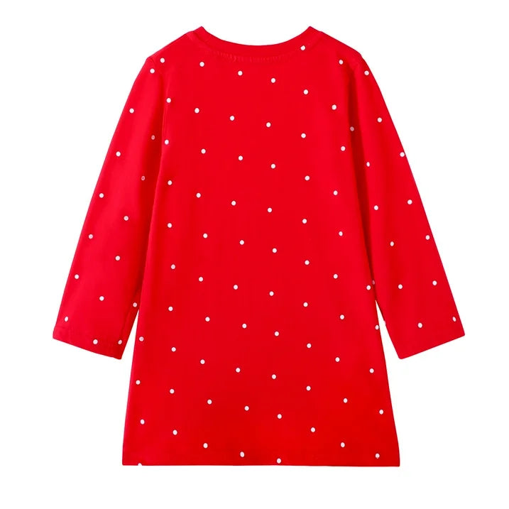 HILEELANG Toddler Girls Christmas Long Sleeve Dress Cotton Casual Red Elk Embroidery Jersey Shirt Fall Winter Holiday Playwear Dresses