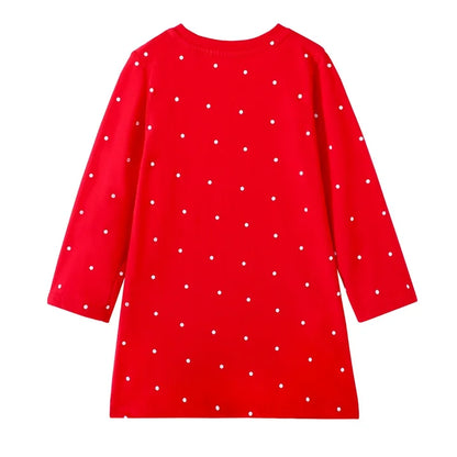 HILEELANG Toddler Girls Christmas Long Sleeve Dress Cotton Casual Red Elk Embroidery Jersey Shirt Fall Winter Holiday Playwear Dresses