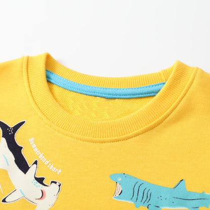 HILEELANG Toddler Boy Sweatshirts Luminous Glow At Night Yellow Fish Pullover Cotton Long Sleeve Top Clothes Shirts