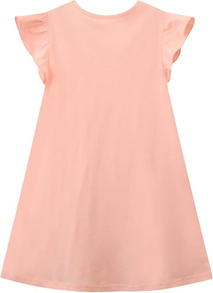 HILEELANG Girls Cotton Tiered Dress Flutter Ruffle Sleeve Summer Swing Sundress Birthday Party Casual Outfit Colorblock