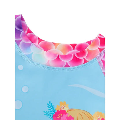 HILEELANG 3-9T Toddler/Little Girls Light Blue Mermaid Graphic Rainbow Scales Rashguard Swimsuit