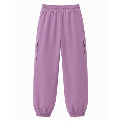 HILEELANG Purple Kids Double Pocket Cargo Sweatpants Jogger Pants, Single Piece