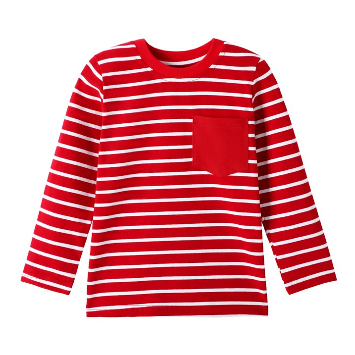 HILEELANG Toddler Boys Long Sleeve T-Shirts (18M–7Y) 4-Pack-Red Stripe Grey Green White Cotton Multipack Tops Tee Shirts