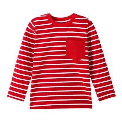HILEELANG Toddler Boys Long Sleeve T-Shirts (18M–7Y) 4-Pack-Red Stripe Grey Green White Cotton Multipack Tops Tee Shirts