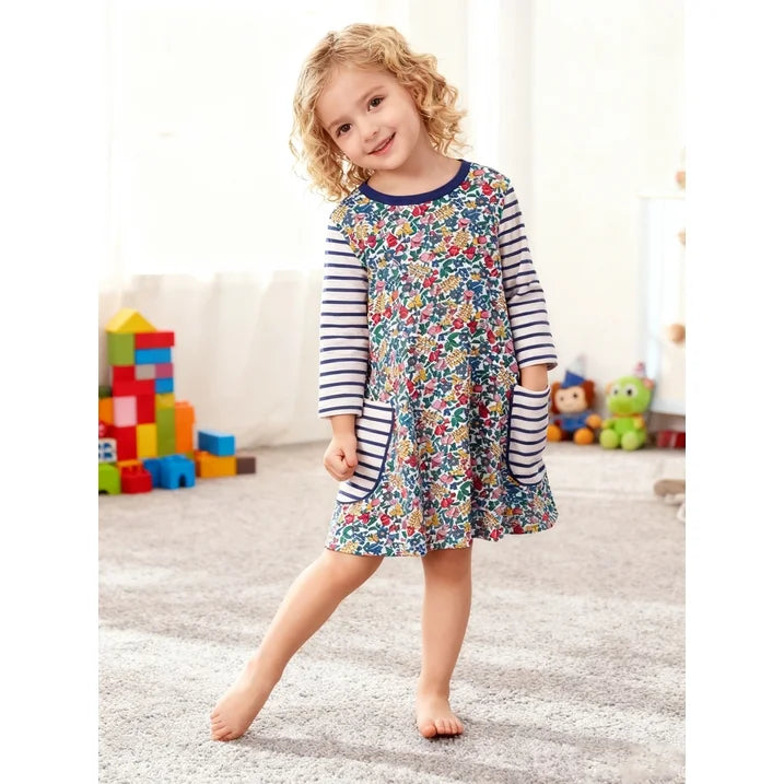 HILEELANG toddle Girls Long Sleeved Dresses Christmas Winter Cotton Casual Cute Party Cartoon Animal Unicorn Pattern Dress