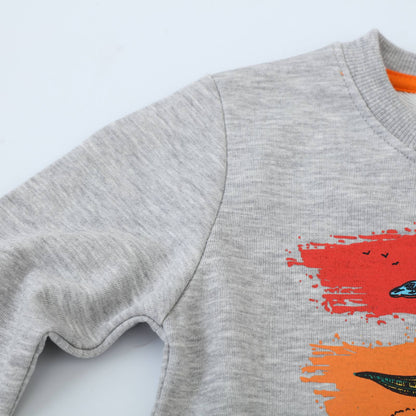 HILEELANG Toddler Boy Long Sleeve Sweatshirts Grey Dinosaur Graphic Crewneck Pullover Cotton Top Sweater Shirts