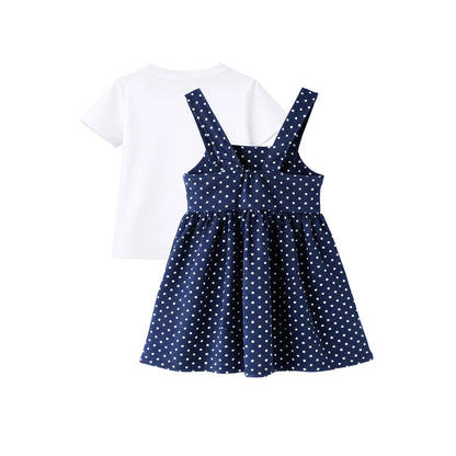 HILEELANG 2-8T Toddler/Little Girls Navy White Polka Dot Daisy 100% Cotton Dress