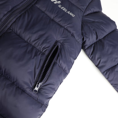 HILEELANG Kids Hooded Lightweight Puffer Jacket, ILEELANG Boys Girls Warm Quilted Winter Coat Navy Blue