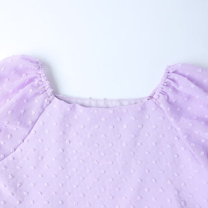 HILEELANG Girls Lavender Swiss Dot Puff Sleeve Polyester Dress 4-5Y Little Girls