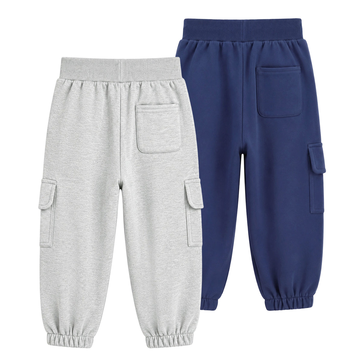 HILEELANG Toddler Boys 2 Pack Cargo Jogger Pants Car Embroidery Drawstring Sweatpants Heather Grey Navy