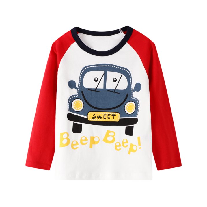 HILEELANG Toddler Boy Tee Raglan Long Sleeve Crewneck T Shirt Blue Red Yellow Cartton Car Winter Christmas Shirt 3 Pack