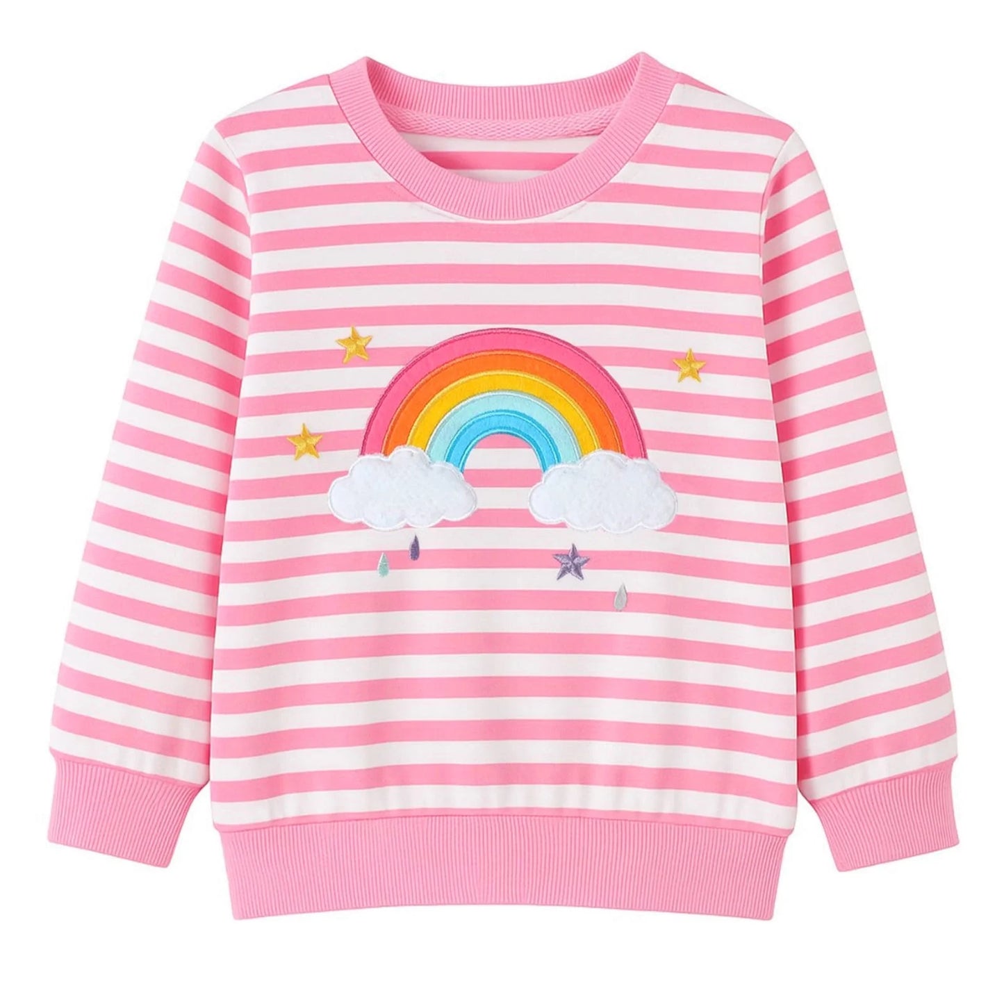 HILEELANG Toddler Girls(2-8Y) Sweatshirt -Pink Stripe Rainbow Pullover Crewneck Holiday Tops Long Sleeve