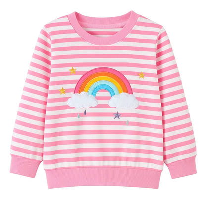 HILEELANG Toddler Girls(2-8Y) Sweatshirt -Pink Stripe Rainbow Pullover Crewneck Holiday Tops Long Sleeve