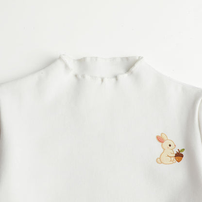 HILEELANG Toddler Girls Long Sleeve T-Shirts 2-Pack, Ruffle Trim Deer Embroidery, Ivory and Lavender
