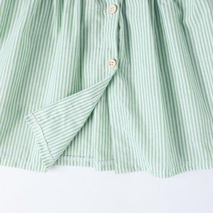 ILEELANG 2-7T Toddler/Little Girls Light Green White Stripe 100% Cotton Dress
