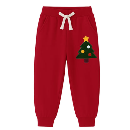 HILEELANG Toddler Boys Christmas Tree Embroidery Sweatshirt and Pants Set, 2 Piece Long Sleeve Outfit for Kids, Cotton Fall Winter Clothes