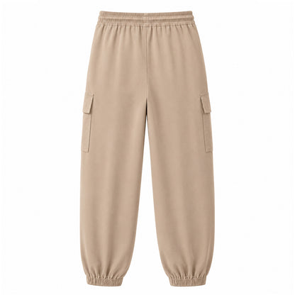 HILEELANG Khaki Kids Double Pocket Cargo Sweatpants Jogger Pants, Single Piece