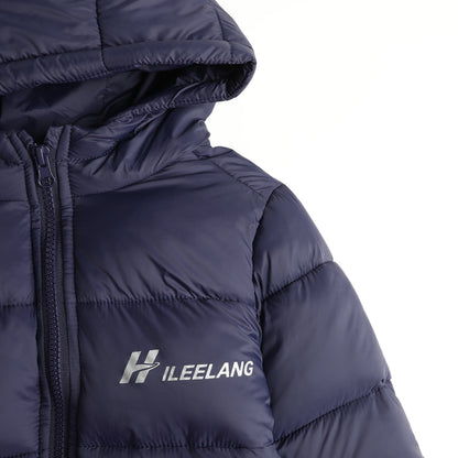HILEELANG Kids Hooded Lightweight Puffer Jacket, ILEELANG Boys Girls Warm Quilted Winter Coat Navy Blue