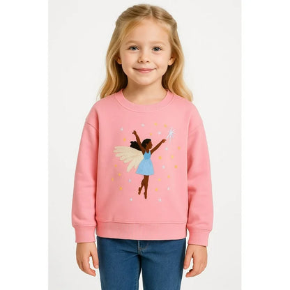 HILEELANG Toddler Girls（2-7Y) Sweatshirt Falling Shoulder Sleeve Pullover Crewneck Cotton Top Cute Dance Girl Embroidery Fall Winter Clothes