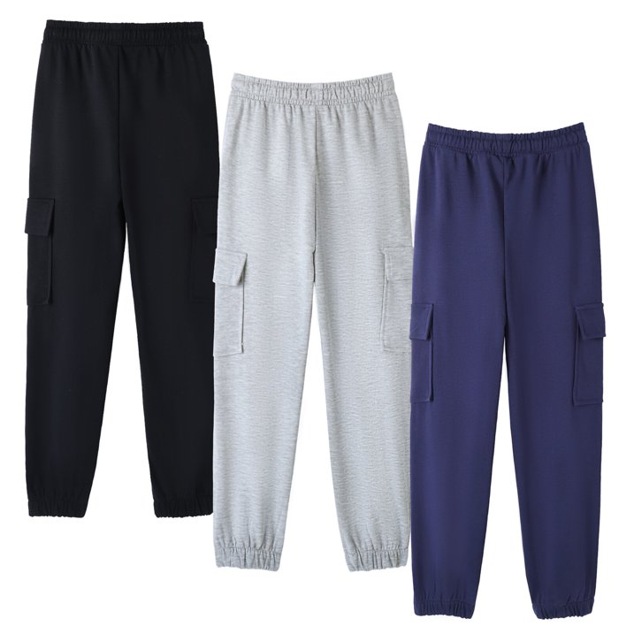 HILEELANG 3-Pack Boys' Sweatpants 5-15 Years Navy/Gray/Black Cotton Blend Kids Pants School Wear