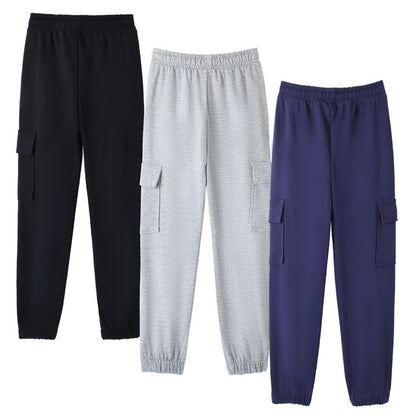 HILEELANG 3-Pack Boys' Sweatpants 5-15 Years Navy/Gray/Black Cotton Blend Kids Pants School Wear
