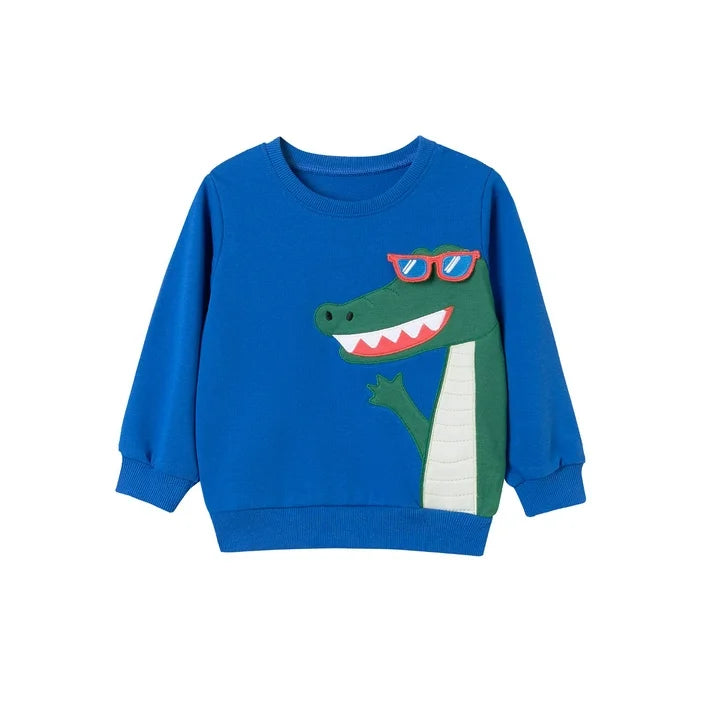 HILEELANG Toddler Boys（2-7Y) Blue Glass Dino Sweatshirt and Pants Set, 2 Piece Long Sleeve Outfit for Kids, Cotton Fall Winter Clothes