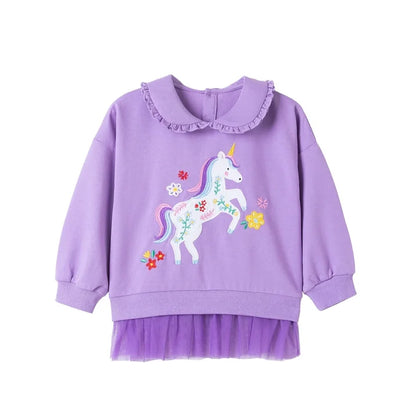 HILEELANG Toddler Girl Sweatshirt and Leggings Set （Age:2-7Y) – Long Sleeve Purple Unicorn Pullover with Collar and Off white Pants, Fall Winter Outfit for Kids