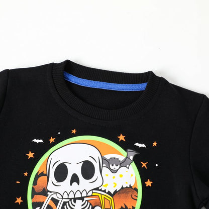 HILEELANG Toddler Boy Black Sweatshirts Halloween Skeleton Pumpkin Graphic Glow in the Dark Crewneck Long Sleeve Pullover Cotton Top Sweater Shirts