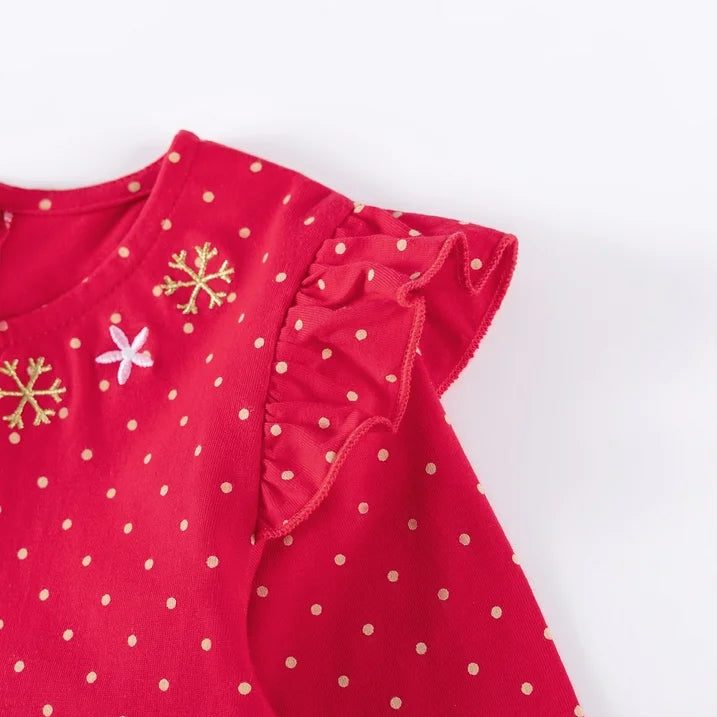 HILEELANG Girls’ Christmas Dress Long Sleeve Holiday Outfit with Reindeer Print, Red Ruffle Party Dress for Toddlers & Little Girls