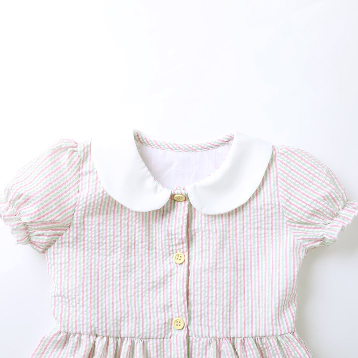 HILEELANG 2-7T Toddler/Little Girls Pink Green Lavender Stripe 100% Cotton Dress