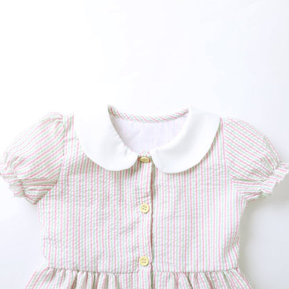 HILEELANG 2-7T Toddler/Little Girls Pink Green Lavender Stripe 100% Cotton Dress