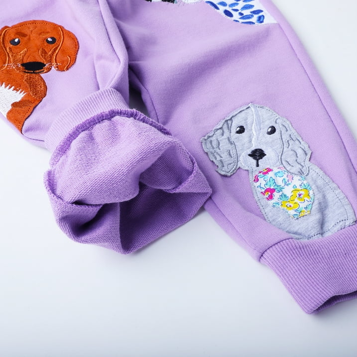 HILEELANG Toddler Girls （Age:12M-7Y) Cotton Joggers Sweatpants Animal Embroidery Drawstring Waist and Pockets-Pink Purple Casual Athletic Pants for Kids