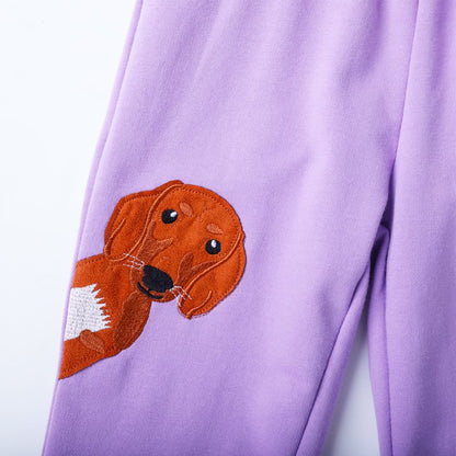 HILEELANG Toddler Girls （Age:12M-7Y) Cotton Joggers Sweatpants Animal Embroidery Drawstring Waist and Pockets-Pink Purple Casual Athletic Pants for Kids