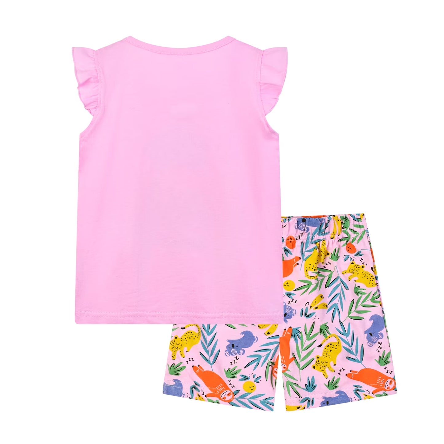 HILEELANG Toddler Girl Summer Short Outfits Cotton CrewNeck Pink Animals Short Sleeve Playwear 2PC Sets