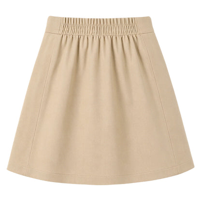 HILEELANG 4-13 Little Big Girls Skort Khaki with Built-in Shorts School Uniform Twill Skirt Elastic Back Waist A Line with Pockets Scooter for Kids