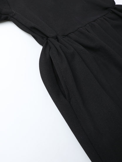 HILEELANG 4-13T Little Girls' black Short Sleeve Polo Dress with Pockets, School Uniform Casual Dress for Kids