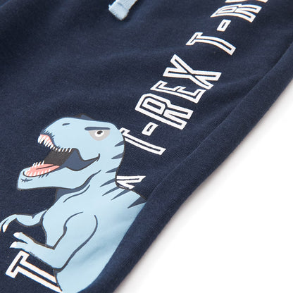 HILEELANG Toddler Dino Themed Cotton Short Sets - Blue Dinosaur Tee with Plaid Shorts for 18M-8Years