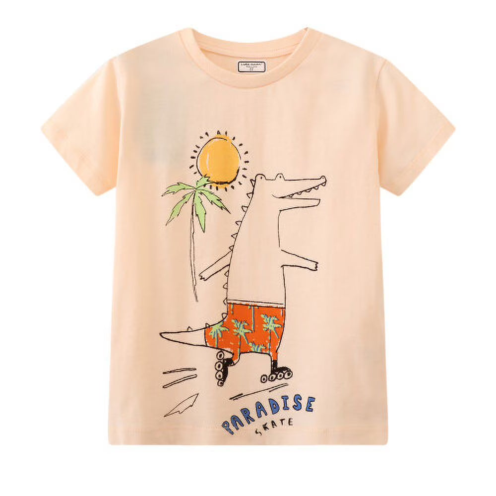 HILEELANG Toddler Boys T-Shirts 3 Pack, 100% Cotton Short Sleeve Tees for Kids 2-7T, Cute Summer Beach Dinosaur/Crocodile Print Casual Tops for Little Boys