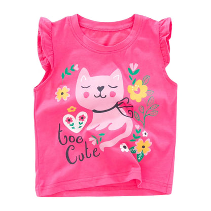 HILEELANG Toddler Girls' Short Sleeve Tee Shirt Cotton Casual Crewneck Cat Rabbit Bee Graphic Tops T-Shirts Pink Yellow Green 3 Packs