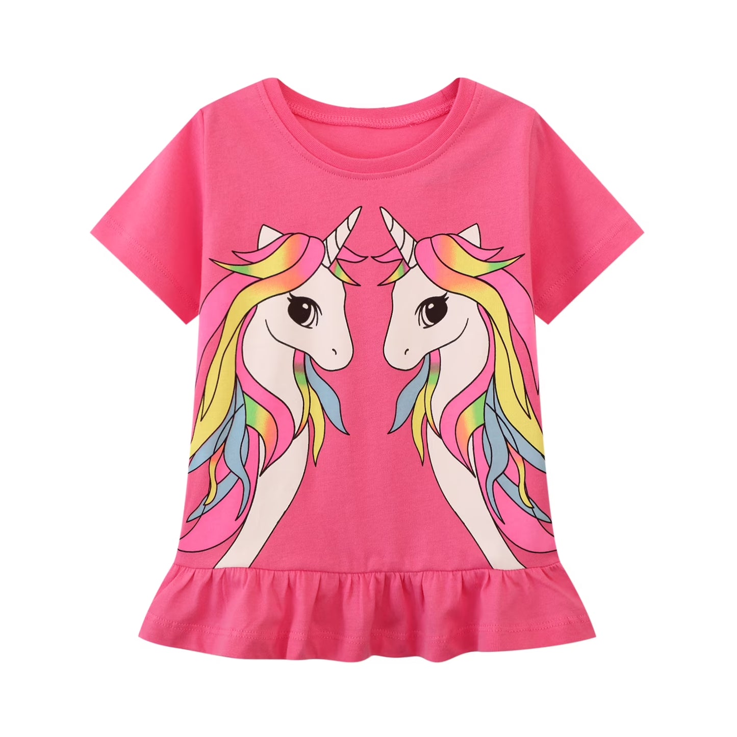 HILEELANG Toddler Girl Short Sleeve Cotton Crewneck Unicorn Graphic T-Shirt