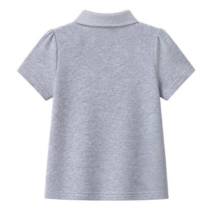 HILEELANG 2-Pack Little/Big Girls' Short Sleeve Pique Polo Shirts, School Uniform Tops for Kids 4-13T, White & Heather Gray