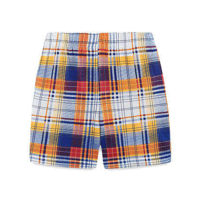 HILEELANG Toddler Boys 100% Cotton Construction Truck Plaid Short Set