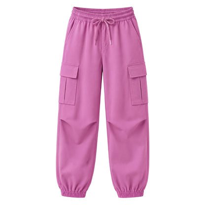 HILEELANG Pink Kids Double Pocket Cargo Sweatpants Jogger Pants, Single Piece