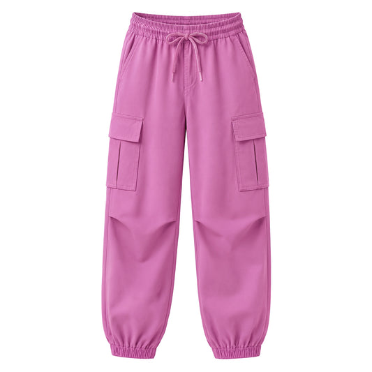HILEELANG Pink Kids Double Pocket Cargo Sweatpants Jogger Pants, Single Piece