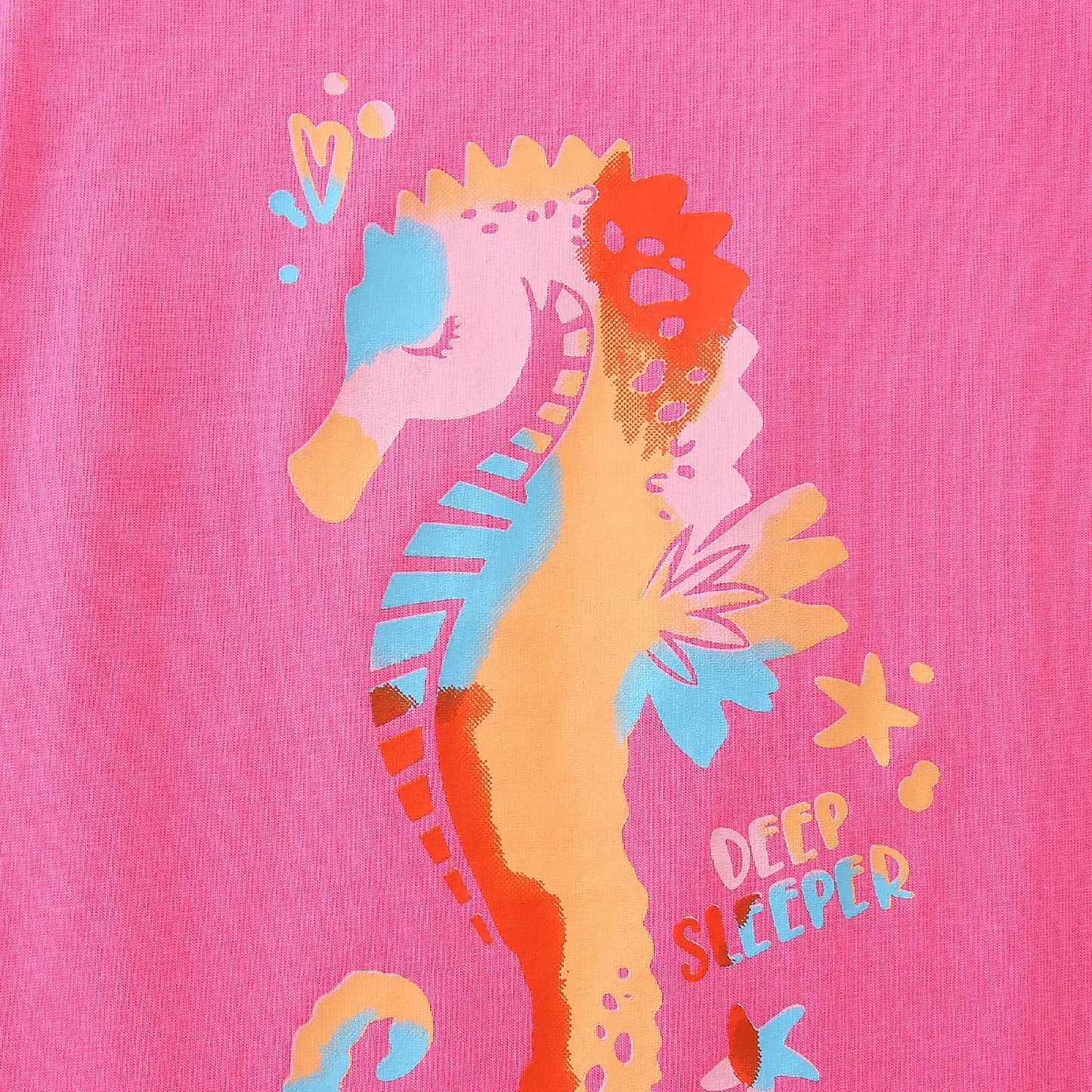 HILEELANG Toddler Girl Summer Short Outfits Cotton CrewNeck Pink Sea Horse Short Sleeve Playwear 2PC
