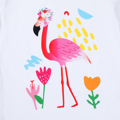 HILEELANG 2-7T Toddler Little Girls 3-Pack T-Shirts Flamingo Giraffe Flower Graphic 100% Cotton Short Sleeve Summer Tees White Pink Purple