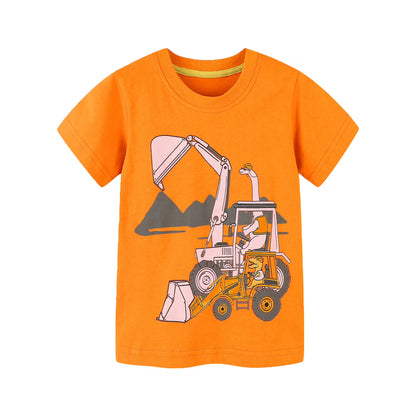 ILEELANG Toddler Boys T-Shirts 3 Pack, 100% Cotton Short Sleeve Tees for Kids 2-7T, Construction Vehicle & Monster Truck Print Summer Tops for Little Boys